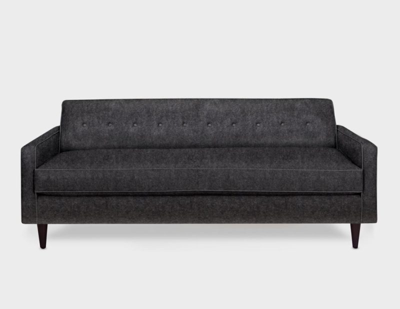 Jack Mid-Century Tight-Back Knoll Style Sofa In Charcoal Wool
