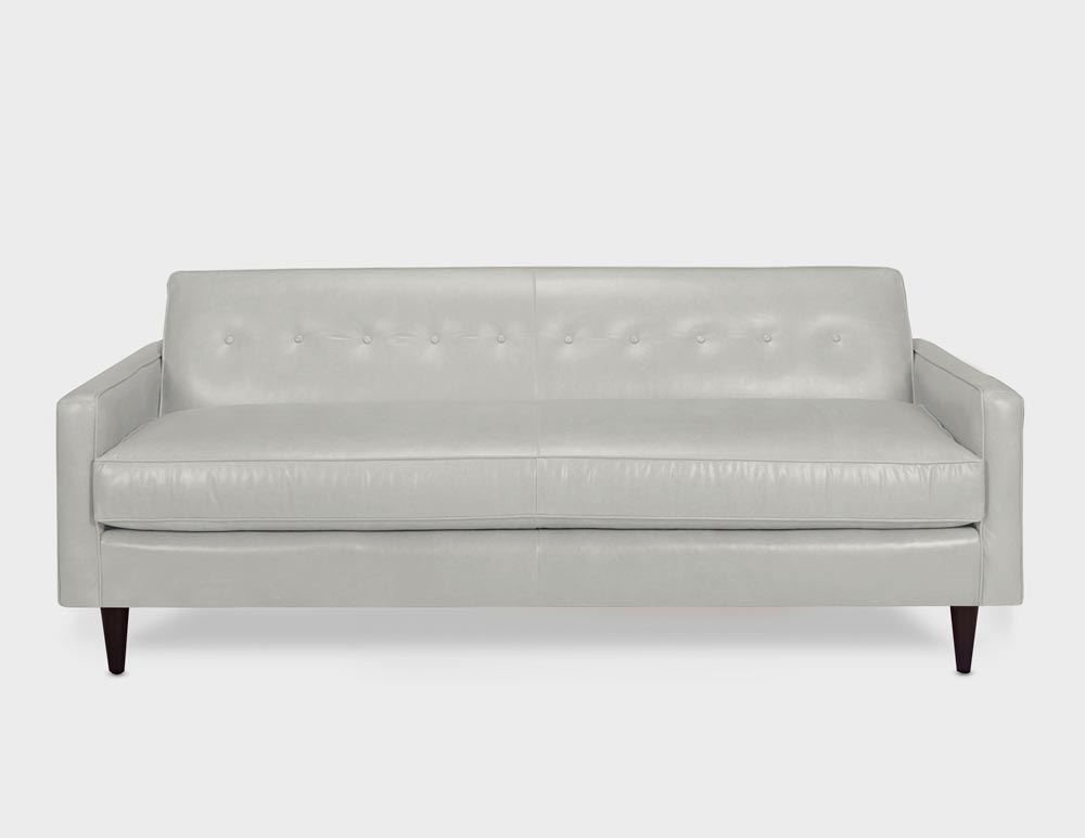 Jack Tight Back White Leather Mid-Century Low Profile Knoll Style Sofa