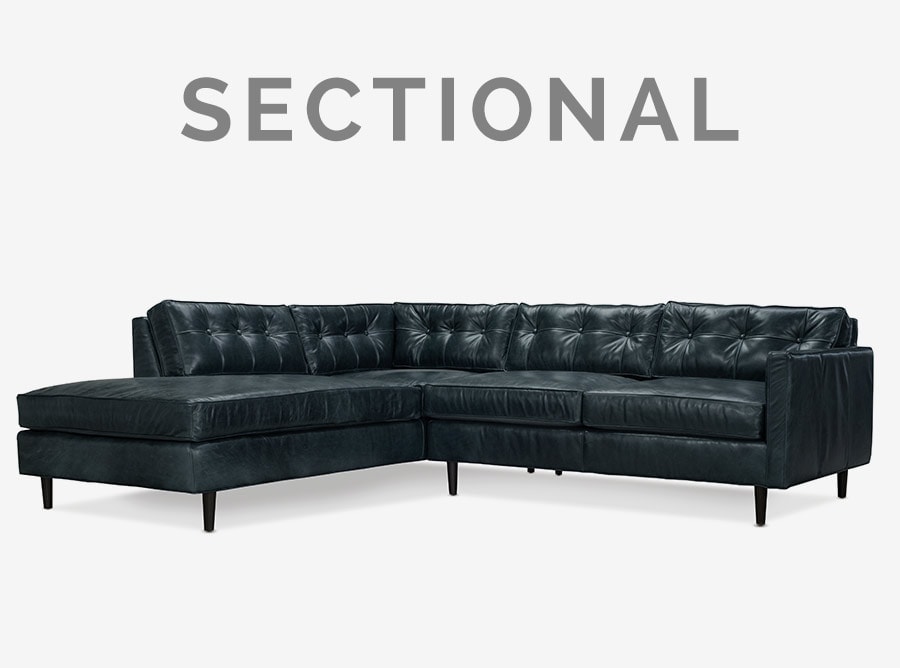 Jack Low Profile Midcentury Knoll Style Black Leather Sectional