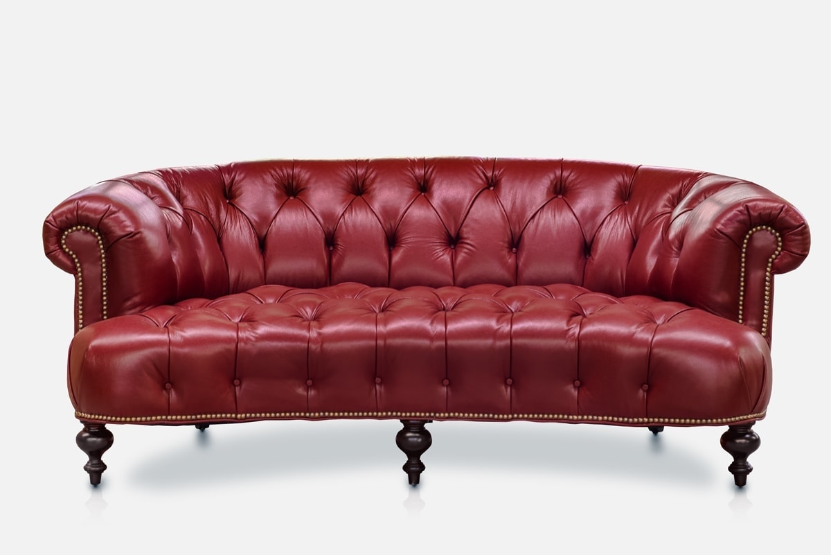 The Truman, a Button Tufted Curved Chesterfield in Red Leather
