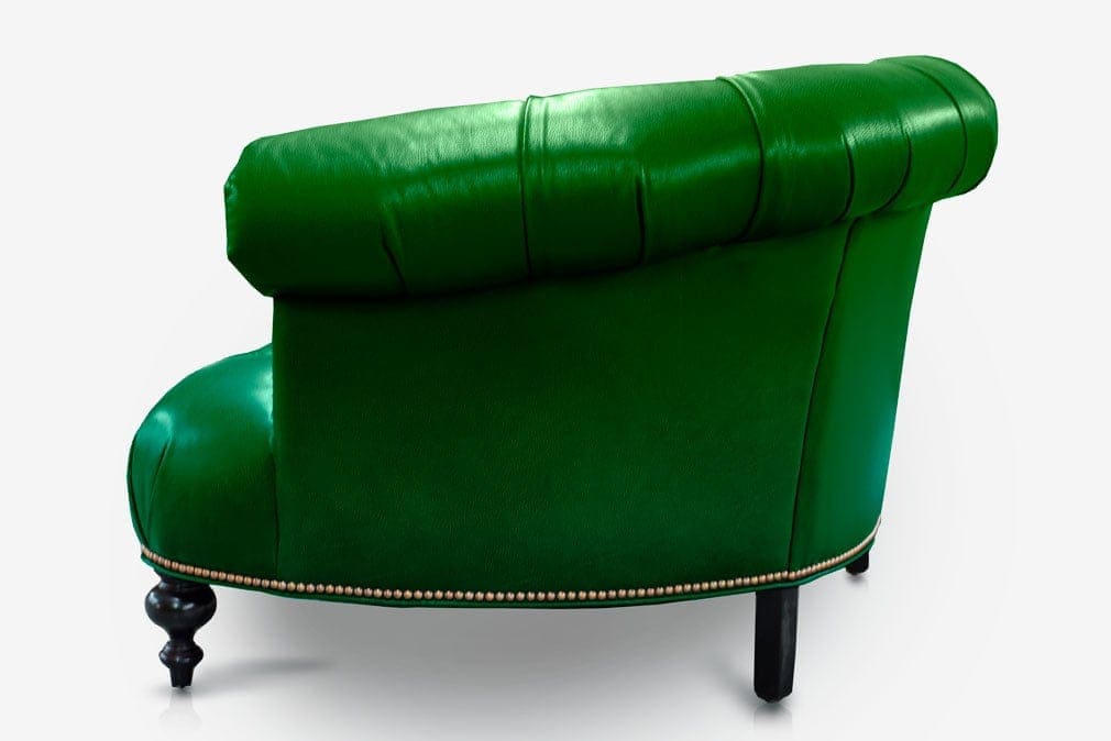 The Truman: Emerald Green Leather Curved Chesterfield Loveseat