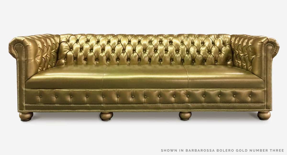Hepburn Luxury Gold Leather Chesterfield Tufted Sofa