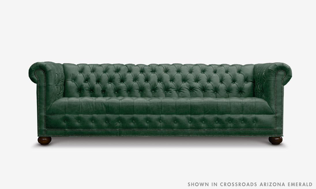 of Iron and Oak Hepburn Tufted Chesterfield Sofa in Crossroads Arizona Emerald Leather