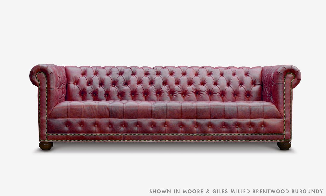 of Iron and Oak Hepburn Tufted Chesterfield Sofa in Moore and Giles Milled Brentwood Burgandy Leather