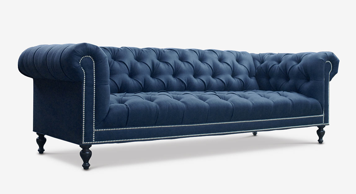 Navy Linen Tufted Seat Chesterfield