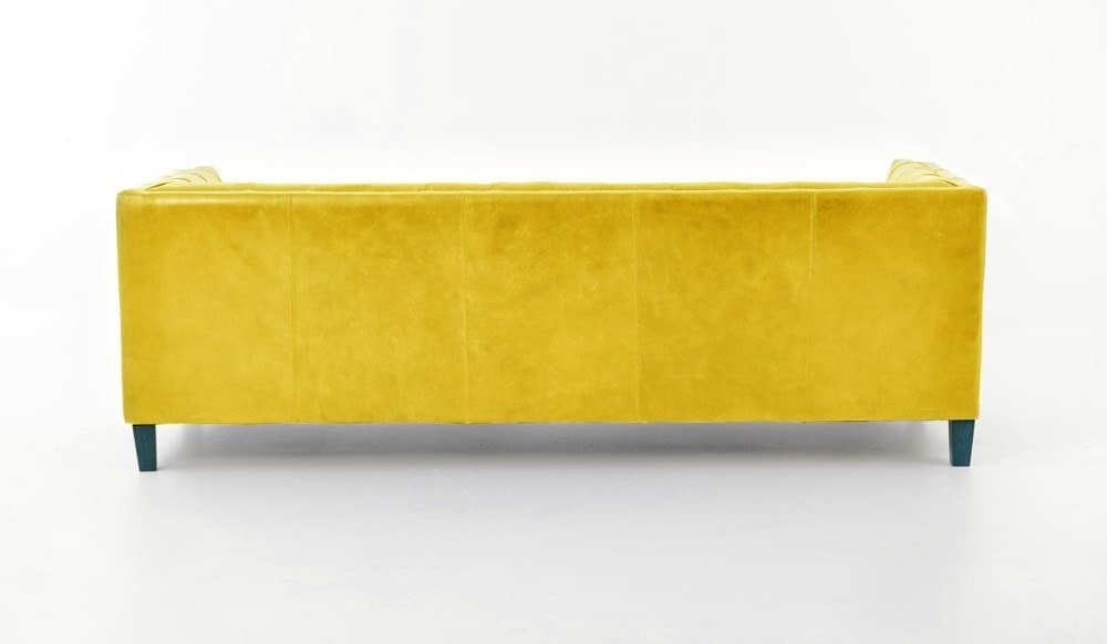 Holiday Mid-Century Tuxedo Sofa in Yellow Leather