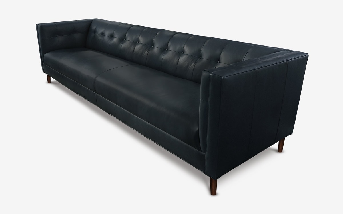 Holiday Mid-Century Tuxedo Sofa in Black Leather