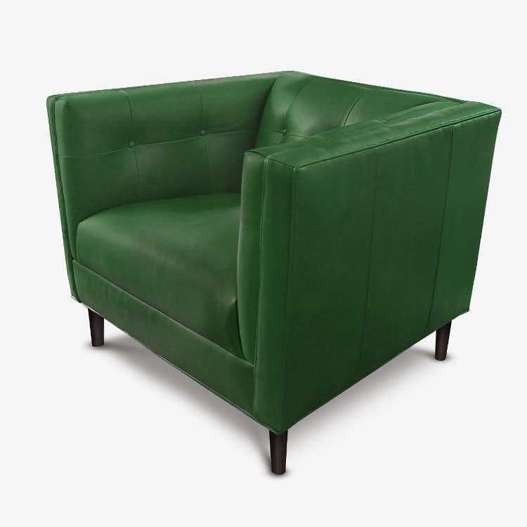 Holiday Mid-Century Tuxedo Chair in Green Leather
