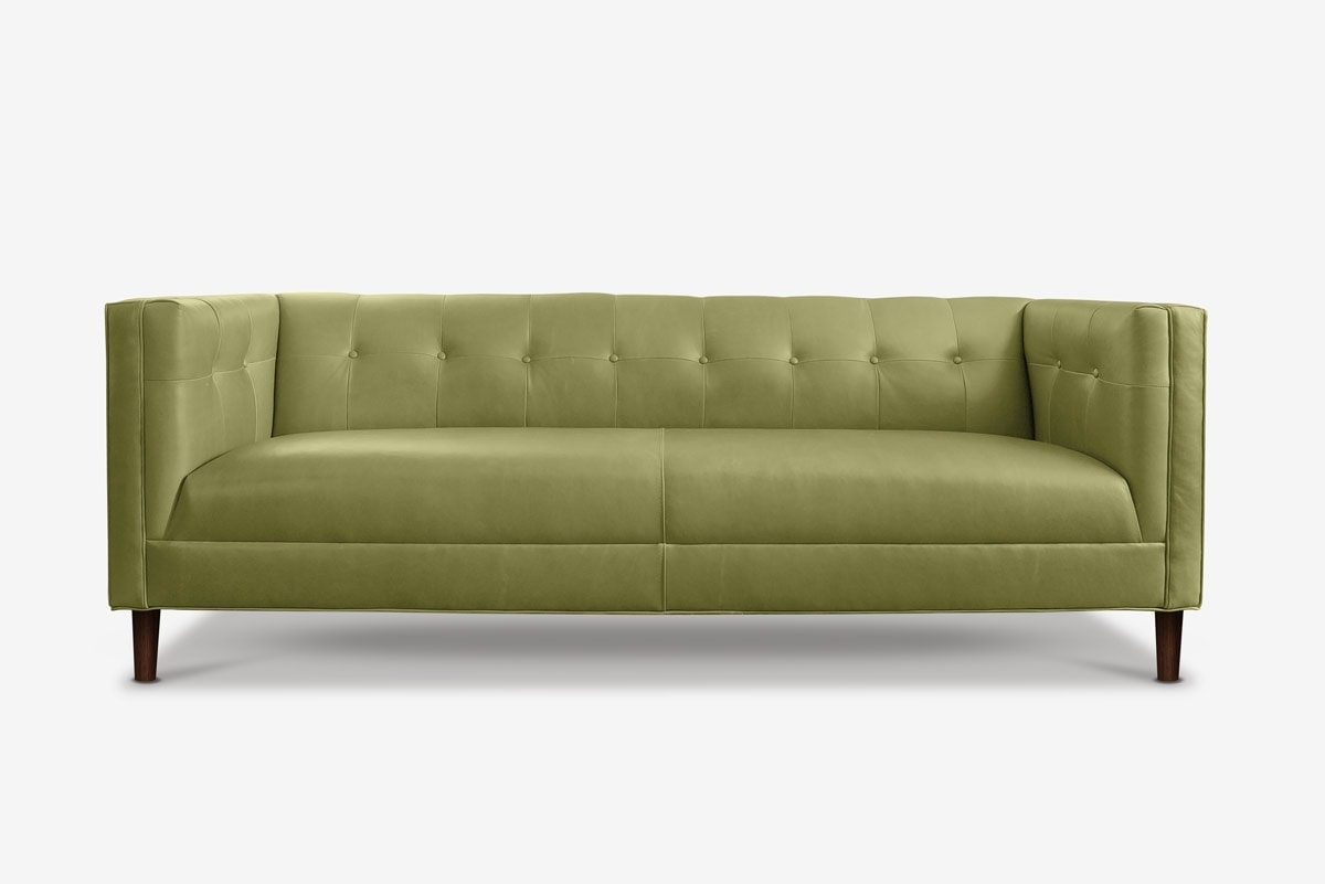 Holiday Mid-Century Tuxedo Sofa in Verde Pera Leather