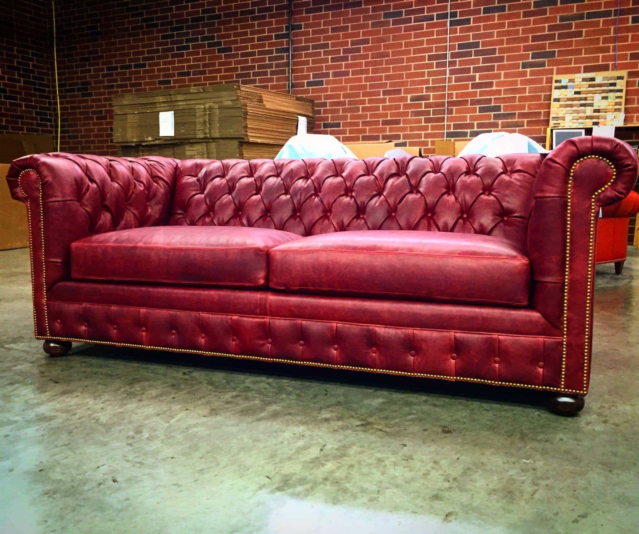 Red Leather Irving Chesterfield Sofa