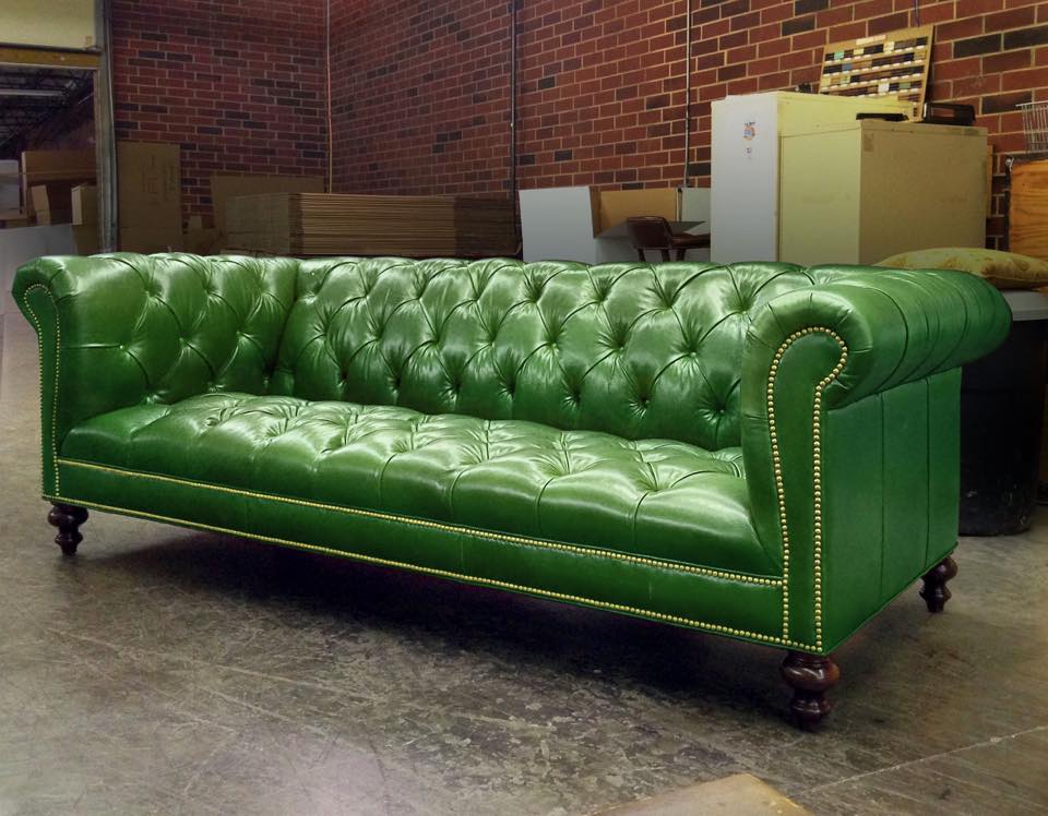 Hemingway Chesterfield with Tufted Seat in in Green Leather