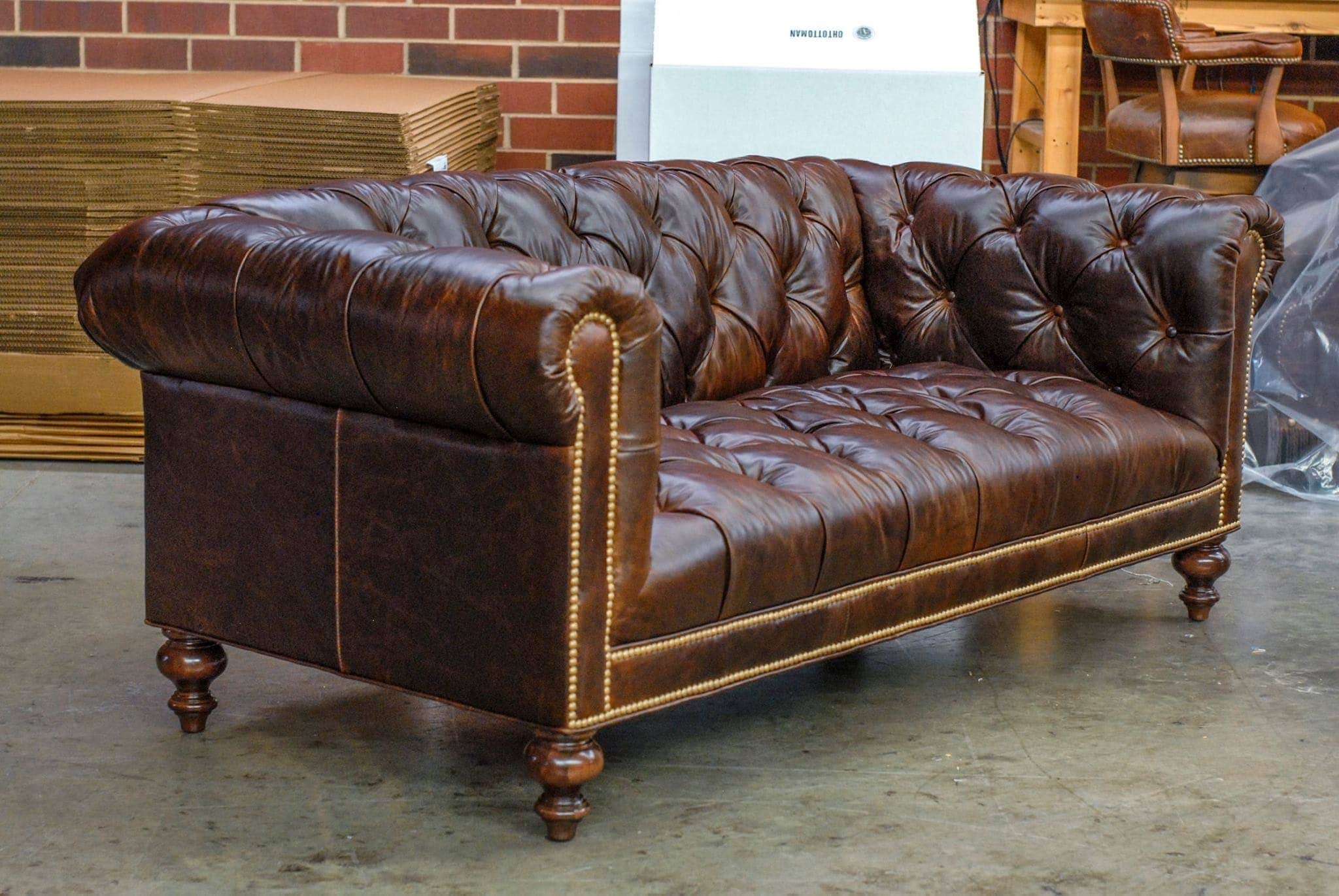 Wright Tufted Seat Sofa in Brompton Brown Leather