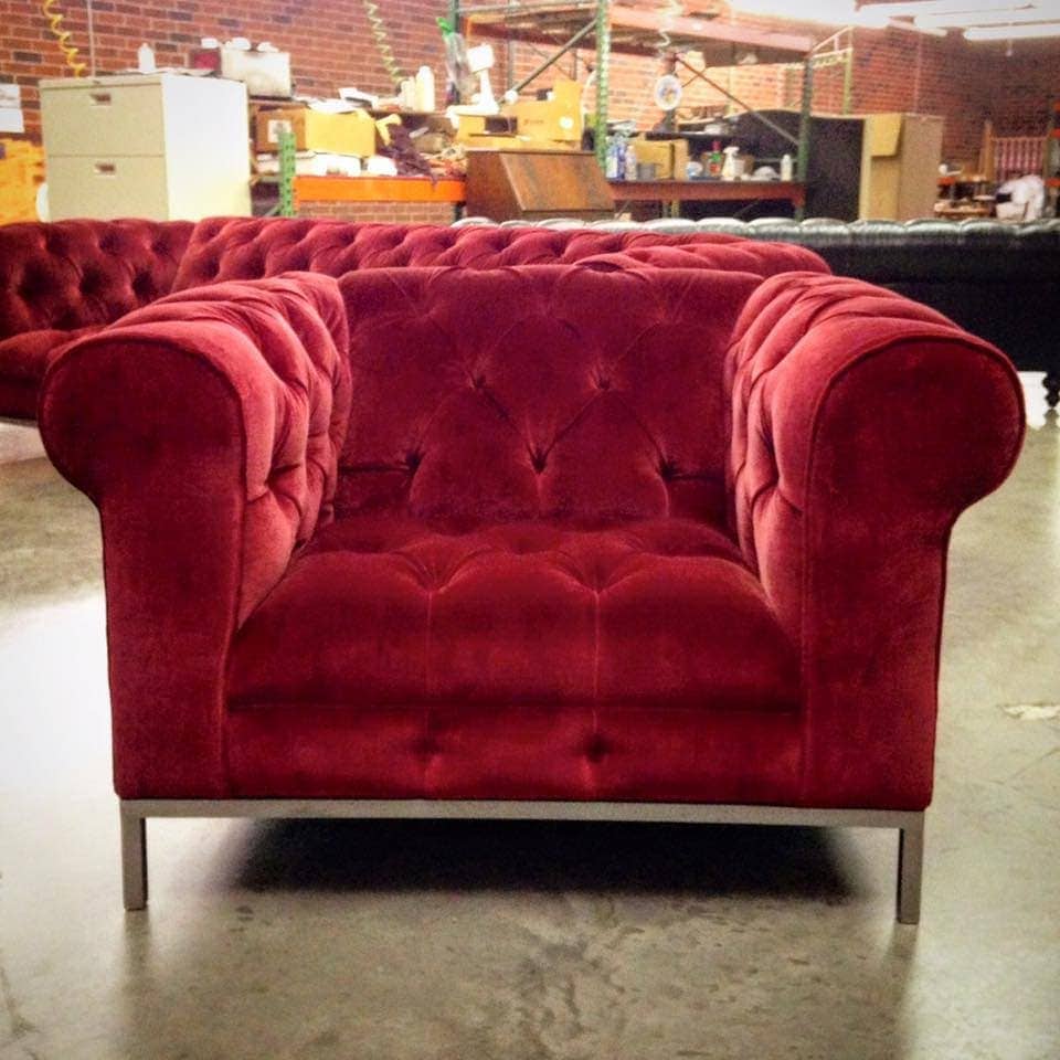 Red Velvet Wright Tufted Seat Chesterfield with Metal Frame Legs
