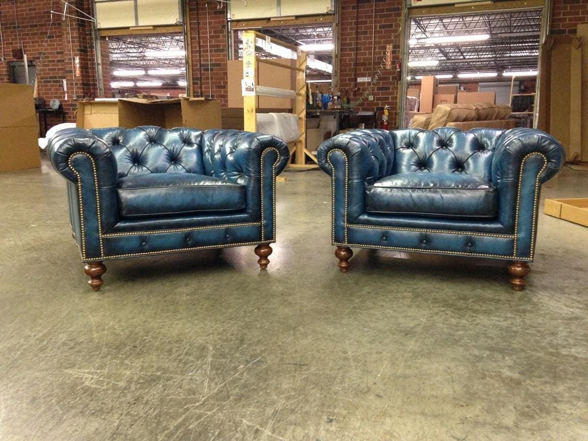 Twin Hand Stained Tufted Fitzgerald Chesterfield Armchairs