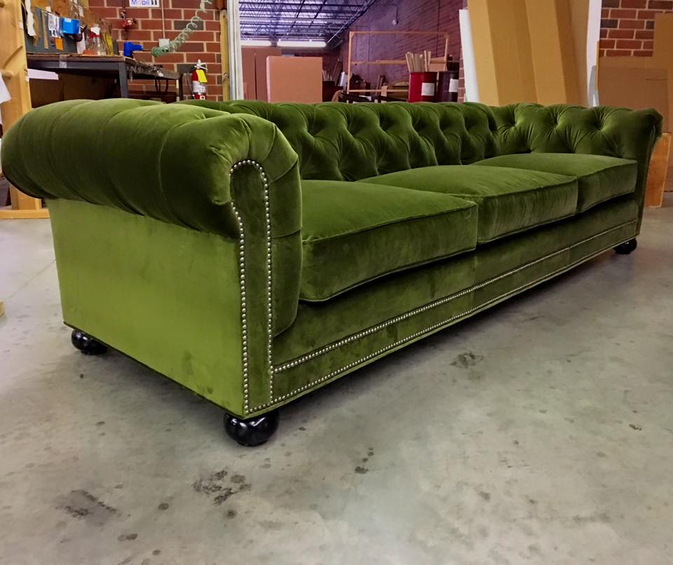 Fitzgerald Chesterfield Sofa in Green Velvet
