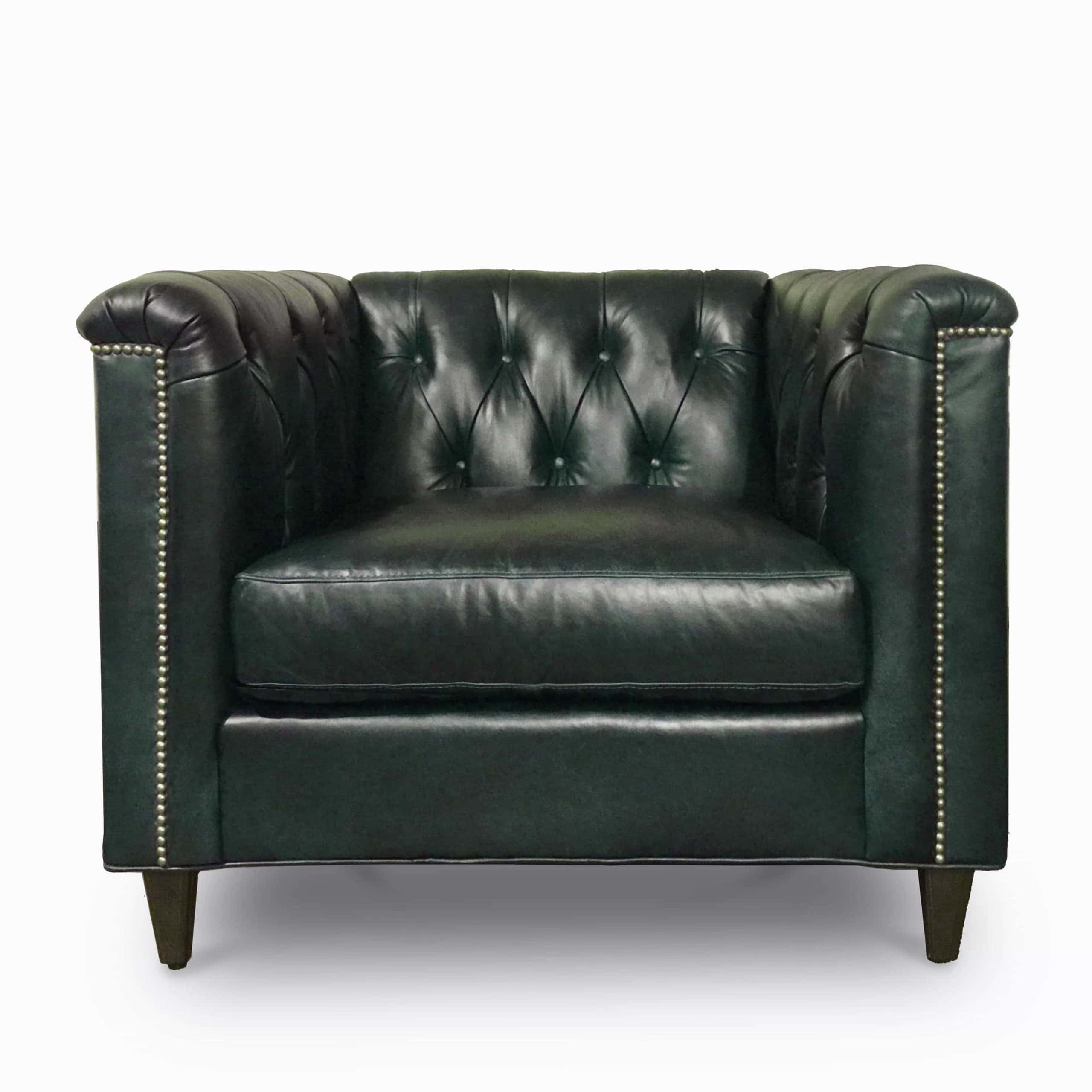 Neil Diamond Tufted Armchair in Delmar Green Leather
