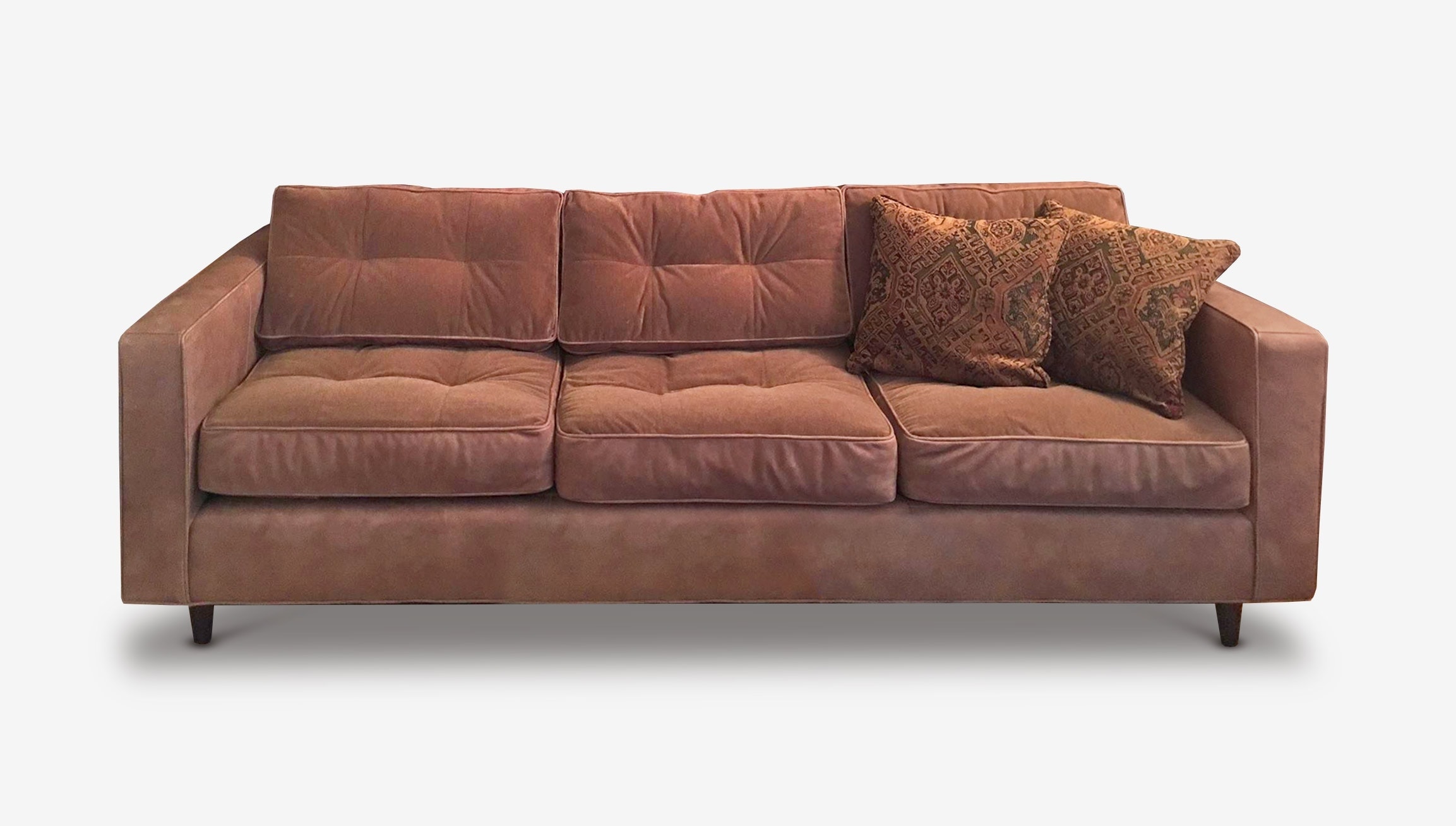Jack Low Profile Mid-Century Sofa in Peachy Pink Velvet