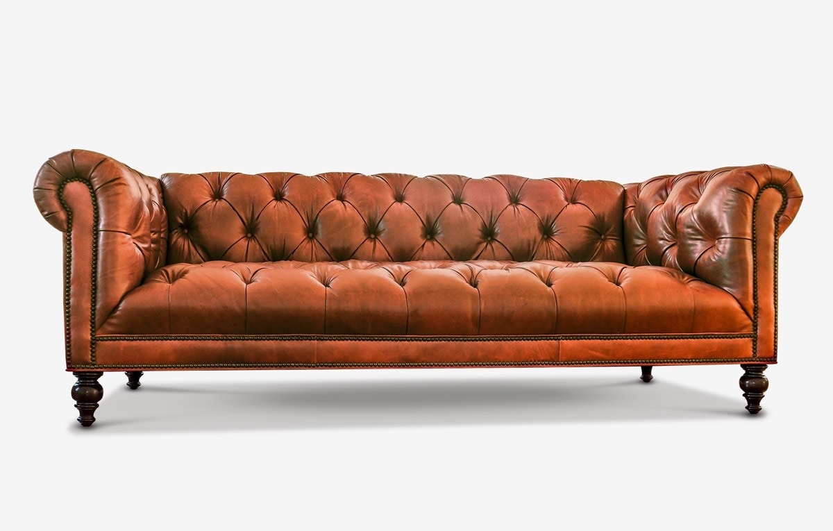 Wright Tufted-Seat Brown Leather Chesterfield Sofa