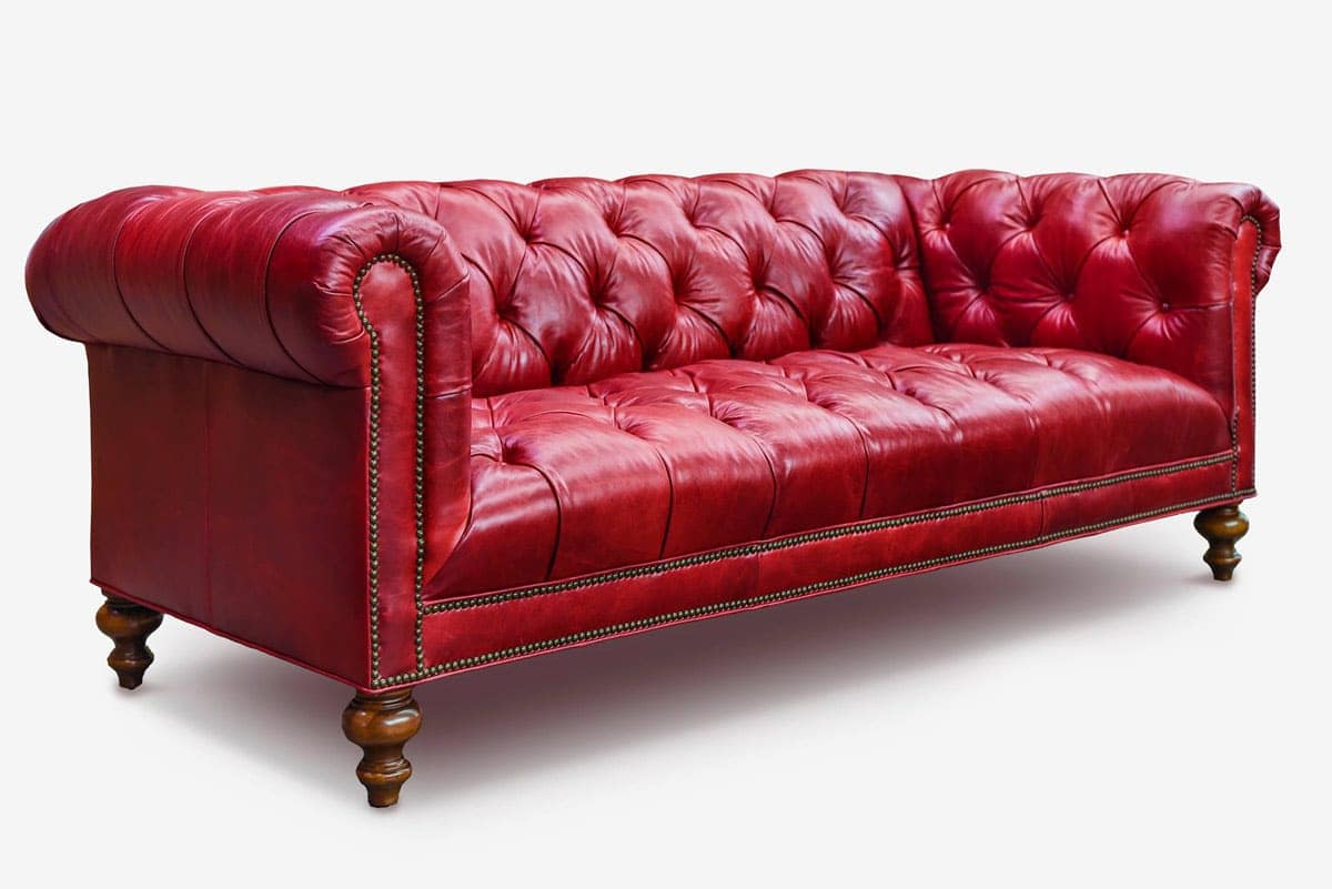 Wright Tufted Seat Cherry Red Leather Chesterfield