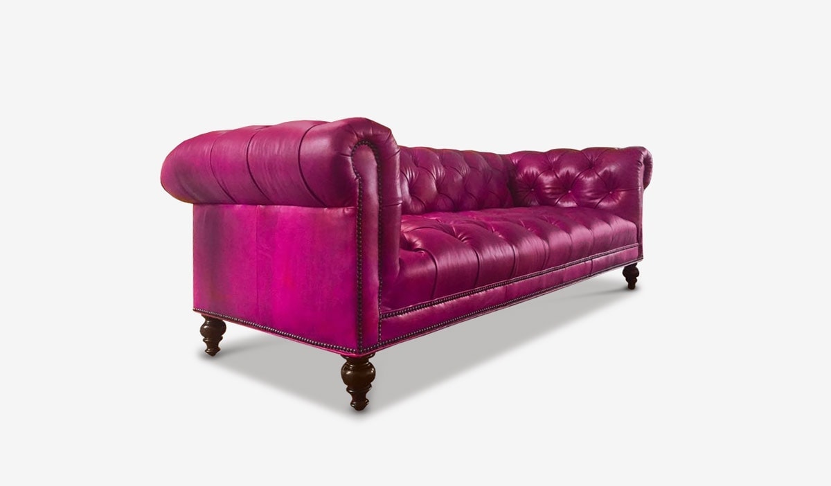 Wright Tufted-Seat Chesterfield Sofa in Fuschia Leather