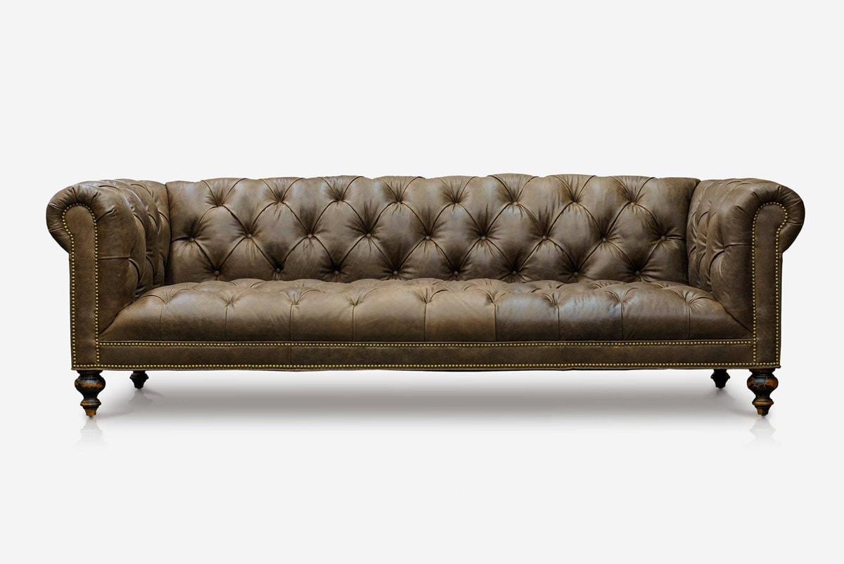 Wright Tufted Seat Vintage Leather Chesterfield Sofa