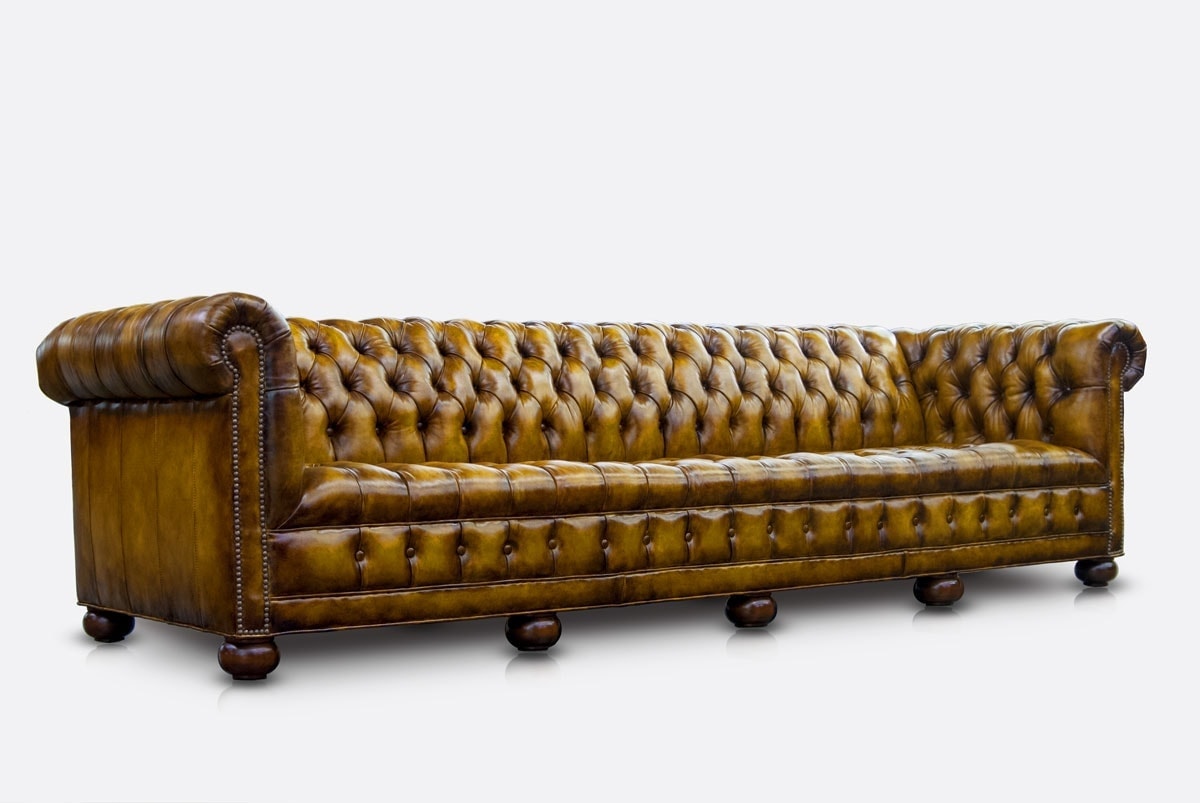 Hand Stained Brown Leather Chesterfield Hepburn Sofa