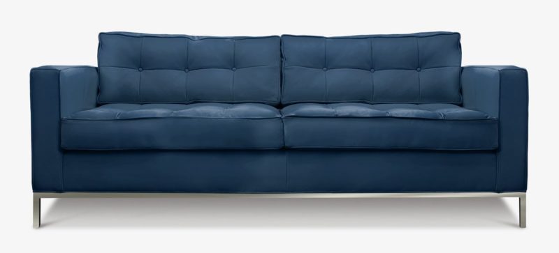 Jack Mid-Century Sofa Navy Leather On Steel Legs