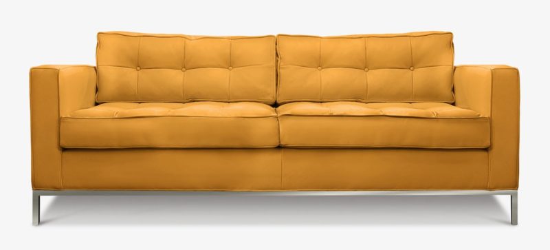 Jack Mid-Century Sofa Pumpkin Leather With Steel Legs