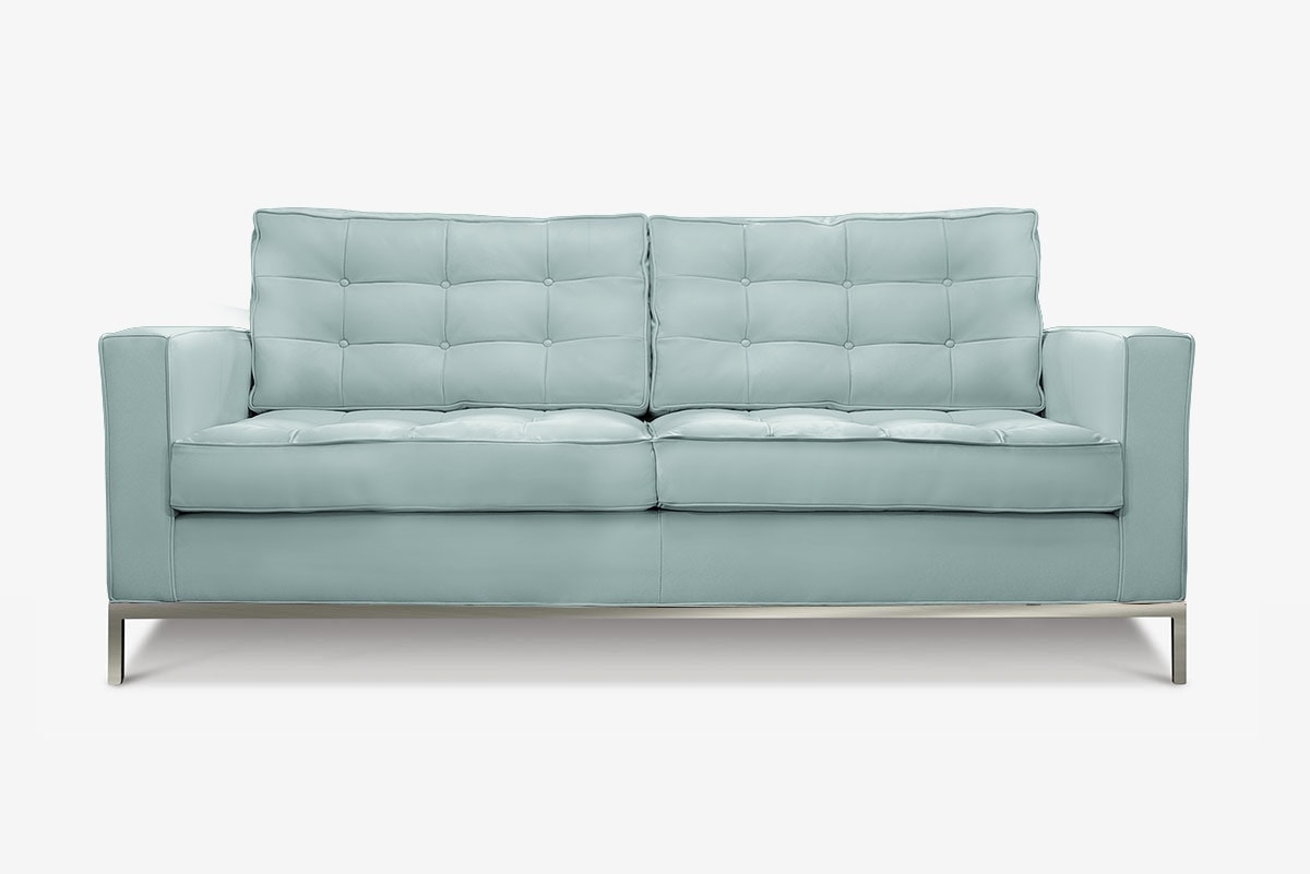 Redding Mid-Century Sofa in Mint Leather on Stainless Steel Legs