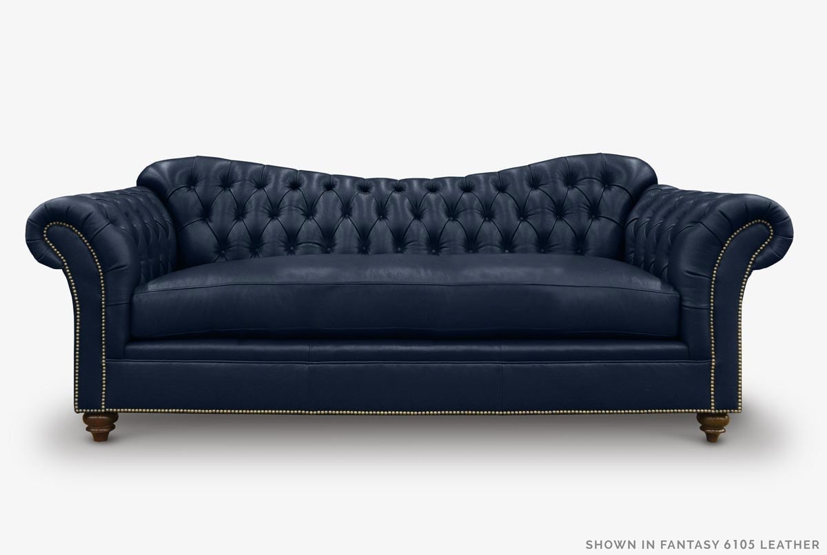Marilyn Camelback Chesterfield Sofa in Navy Leather