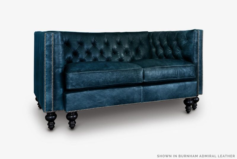 Chip Mid-Century Chesterfield Loveseat In Admiral Blue Leather