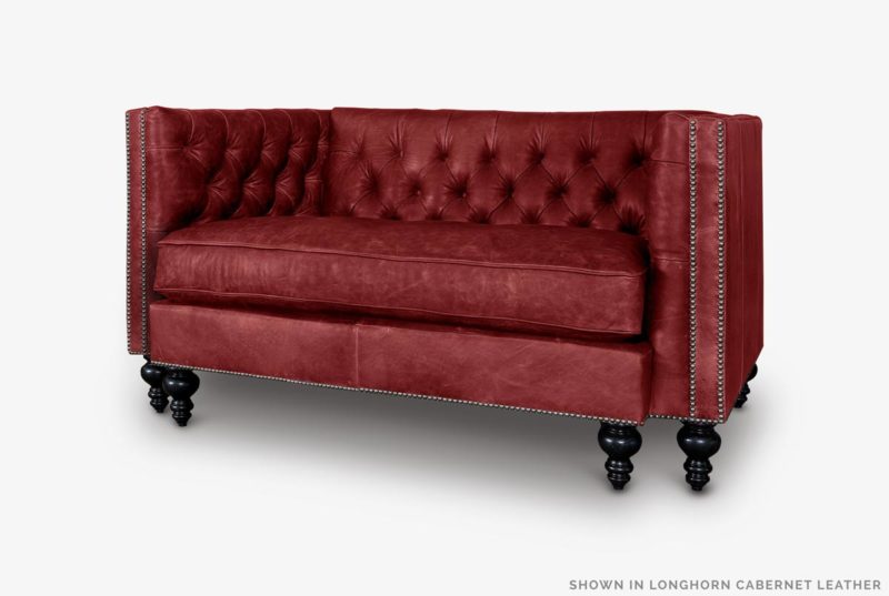 Chip Mid-Century Chesterfield Loveseat In Cabernet Leather