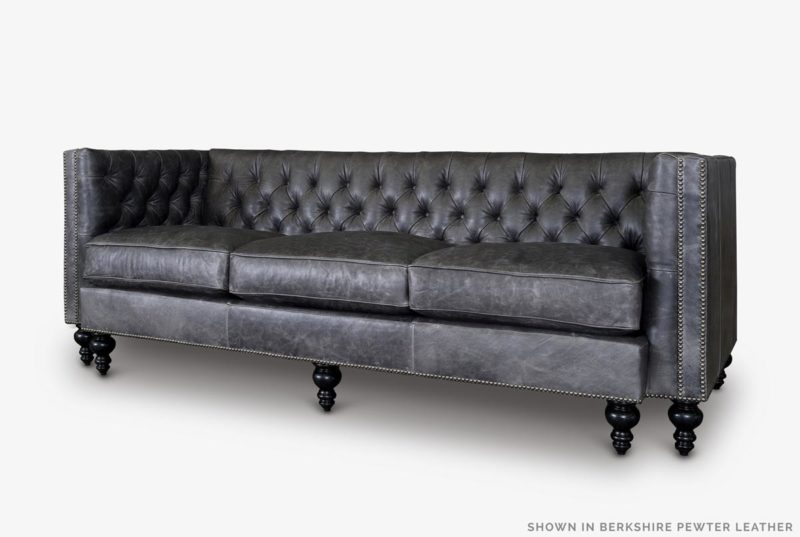 Chip Mid-Century Chesterfield Sofa In Pewter Leather