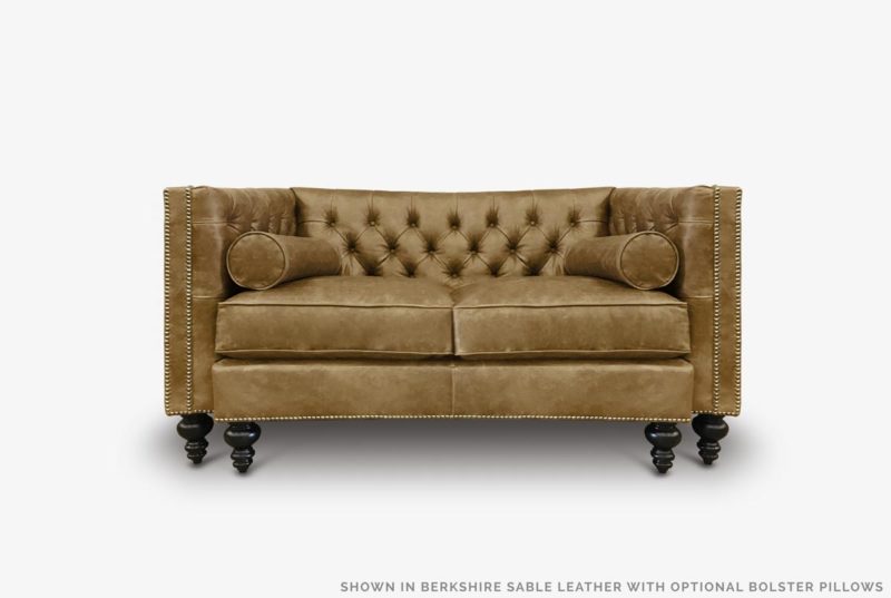 Chip Mid-Century Chesterfield Loveseat In Sable Leather