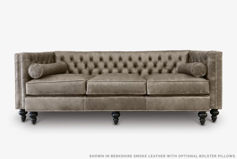 Chip Mid-Century Chesterfield Sofa In Smoke Leather