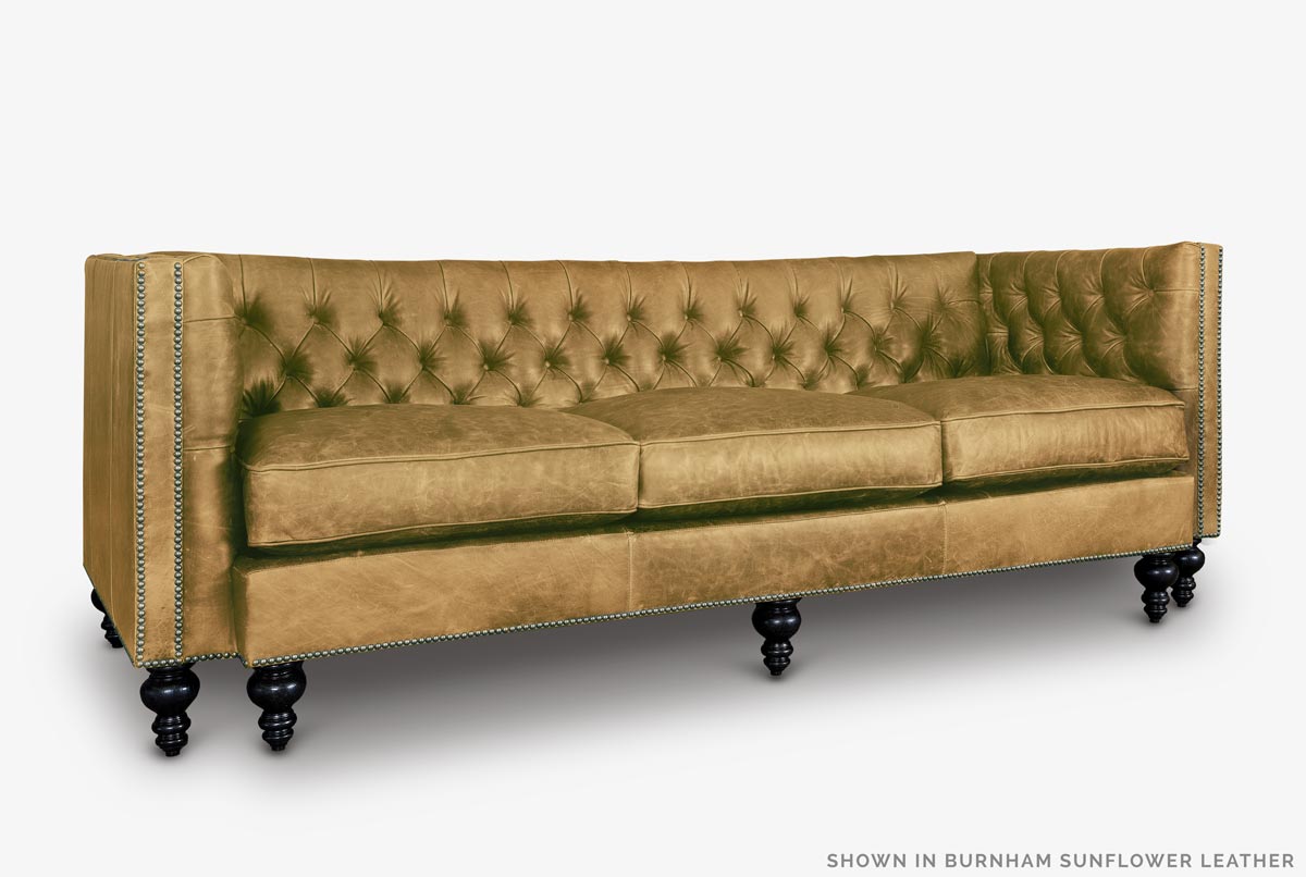 Chip Mid-Century Chesterfield Sofa in Sunflower Leather