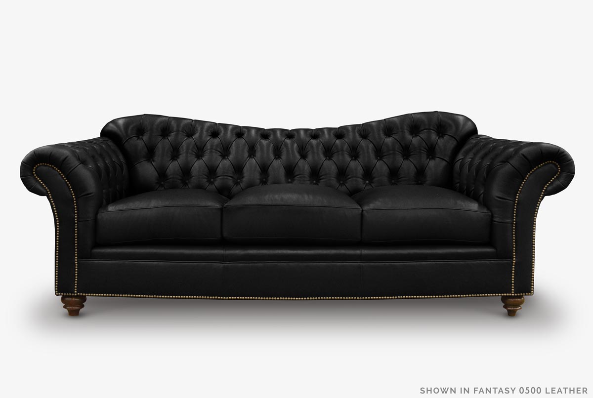 Marilyn Camelback Chesterfield Sofa in Black Leather