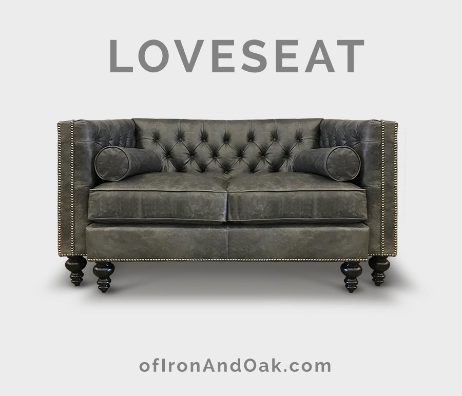 Chip Tufted Tuxedo Sofa in Pewter Gray Leather