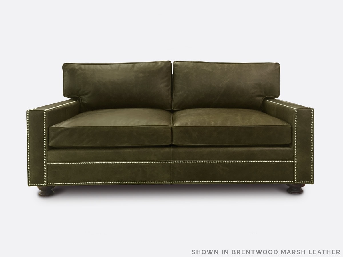 The Heston: a Petite Track Arm Sofa in Brentwood Marsh Leather