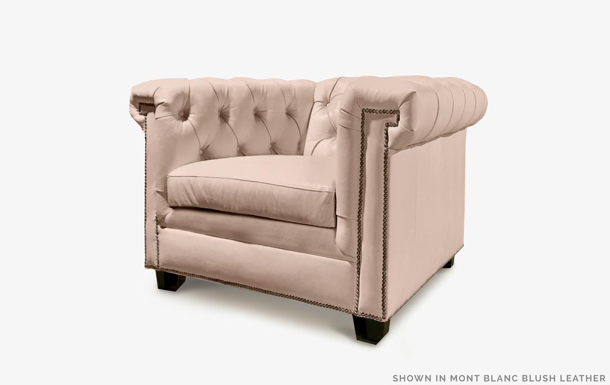 The Lewis: a Modern Chesterfield Chair in Mont Blanc Blush Leather