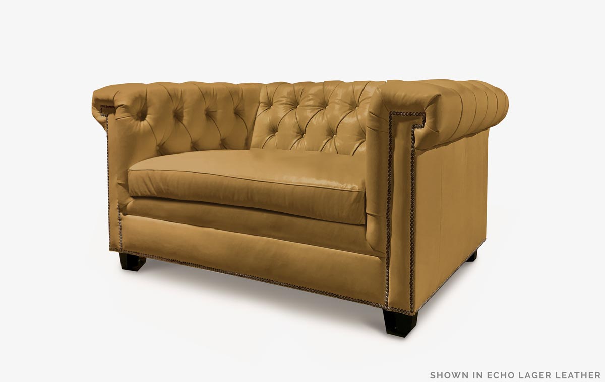 The Lewis: a Modern Chesterfield Loveseat in Echo Lager Leather