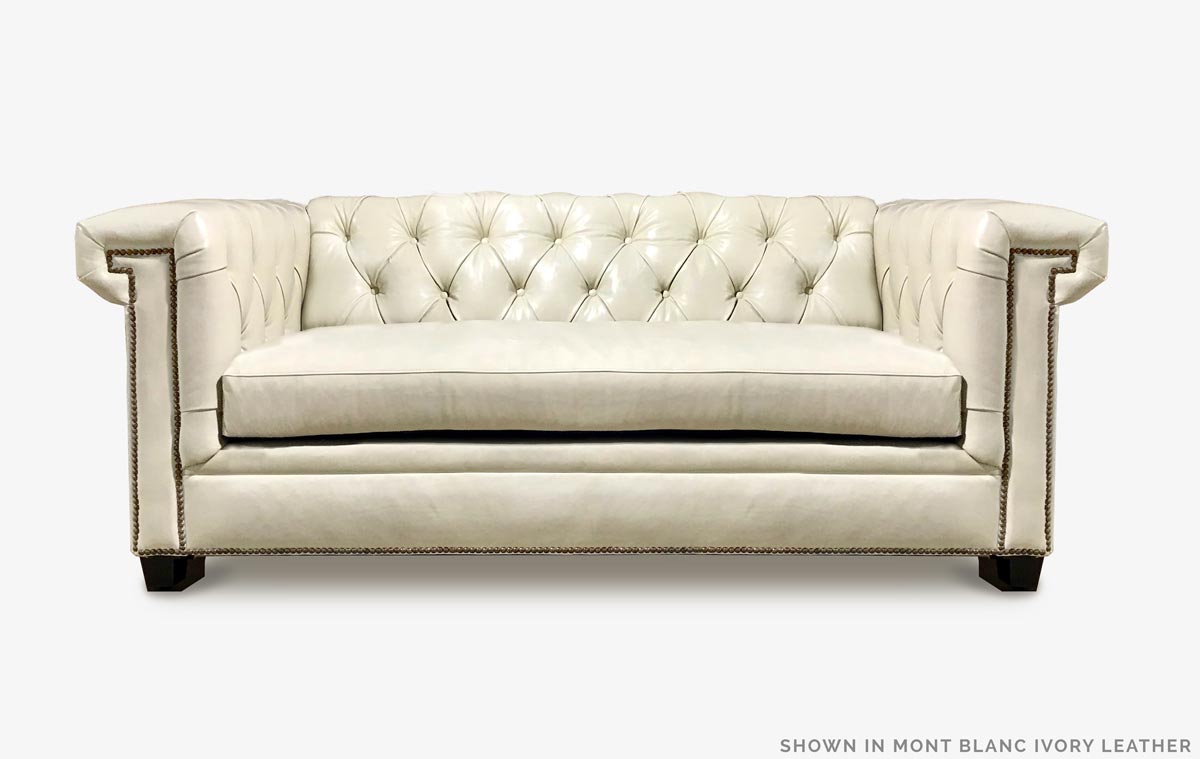 The Lewis: a Modern Chesterfield Loveseat in Mont Blanc Ivory Leather
