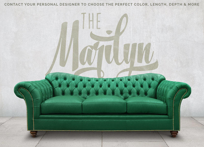 The Marilyn: a Reverse Camelback Chesterfield Sofa in Emerald Leather