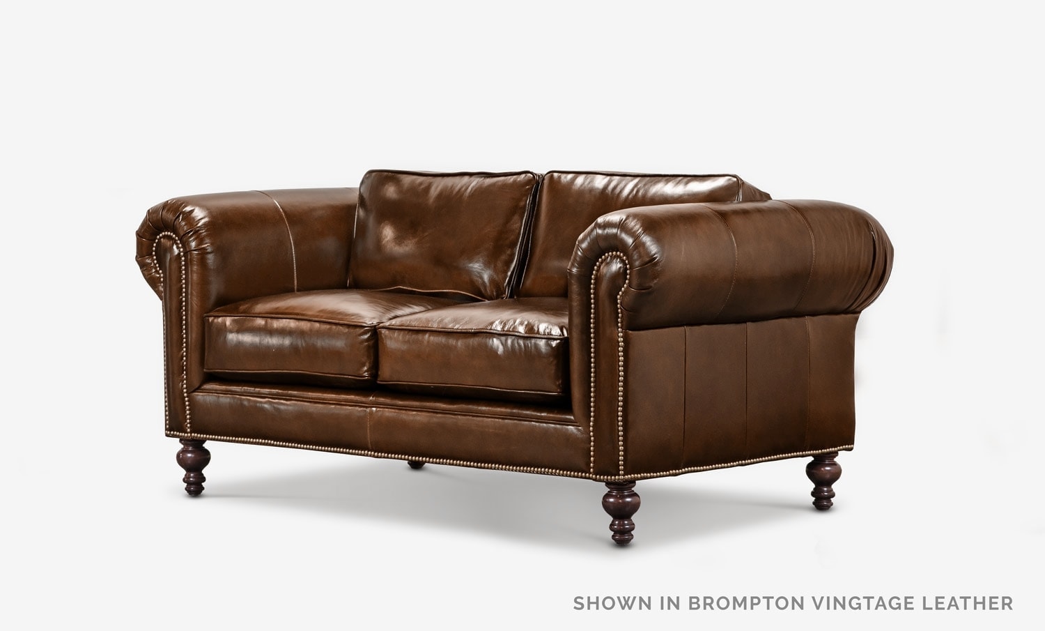 The Sidney: Modern Chesterfield Love Seat in Brompton Vintage Brown Leather