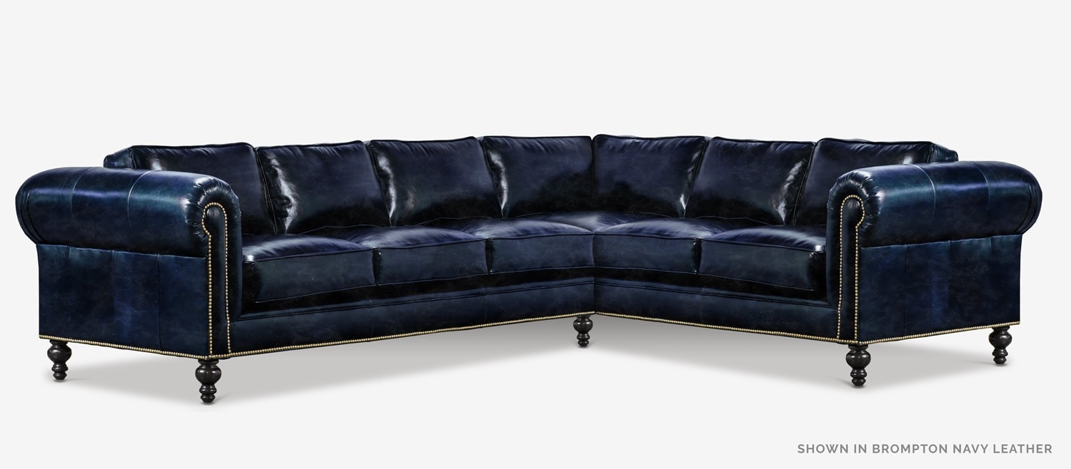 The Sidney: Modern Chesterfield Sectional in Brompton Navy Leather