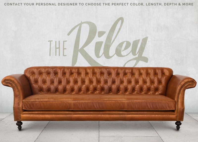 The Riley: High Back Scroll Arm Tufted Chesterfield Sofa in Echo Cognac Leather