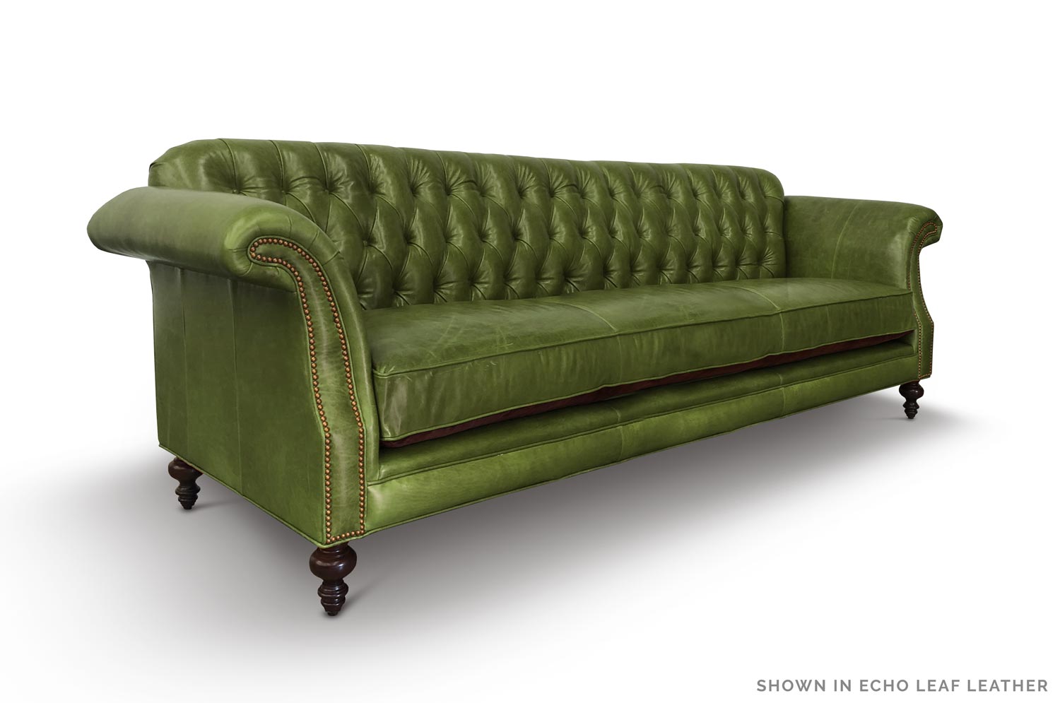 The Riley: High Back Scroll Arm Tufted Chesterfield Sofa in Echo Leaf Leather
