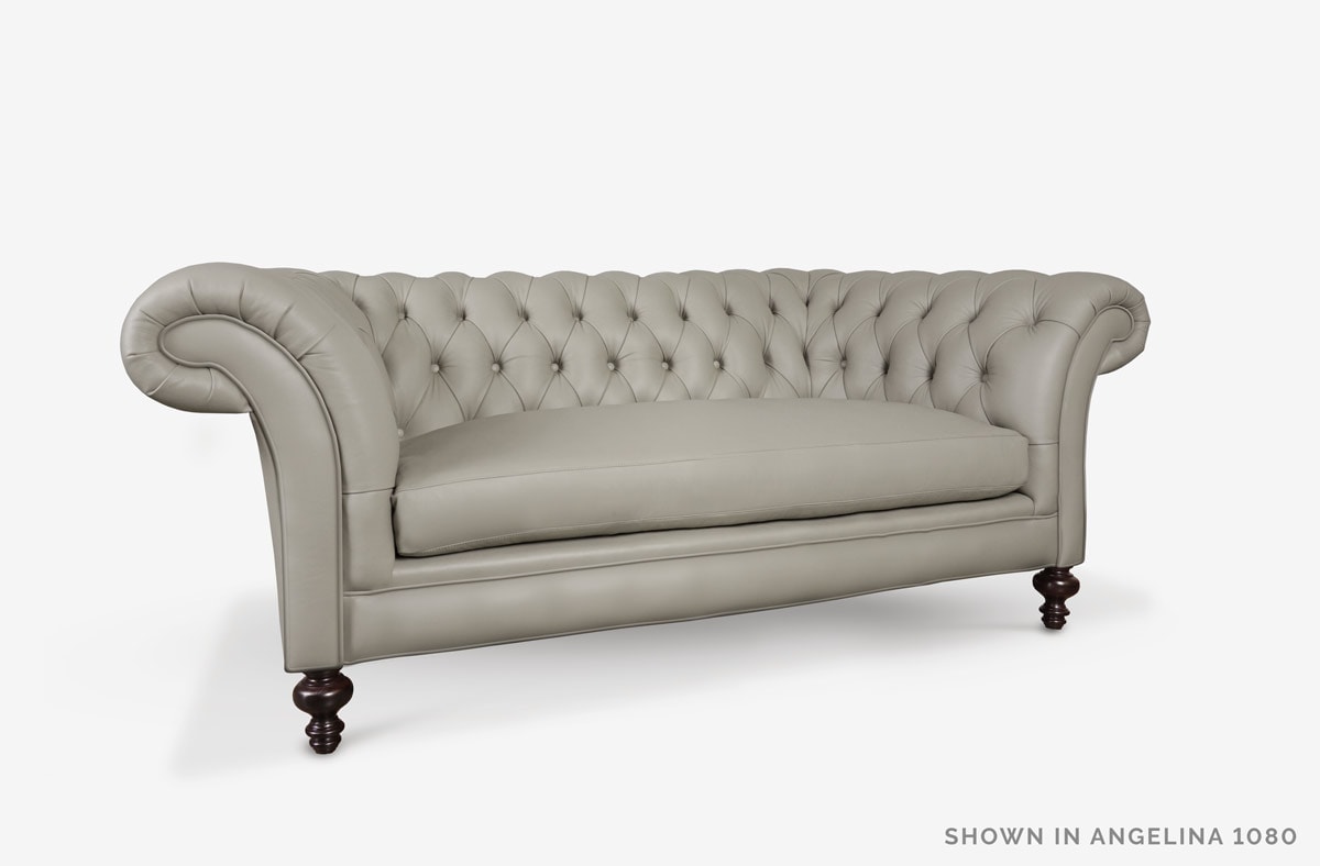 Elizabeth Chesterfield Love Seat in Grey Leather