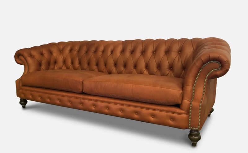 Langston High Back Scoop Arm Chesterfield Hand-stained In Caramel Leather