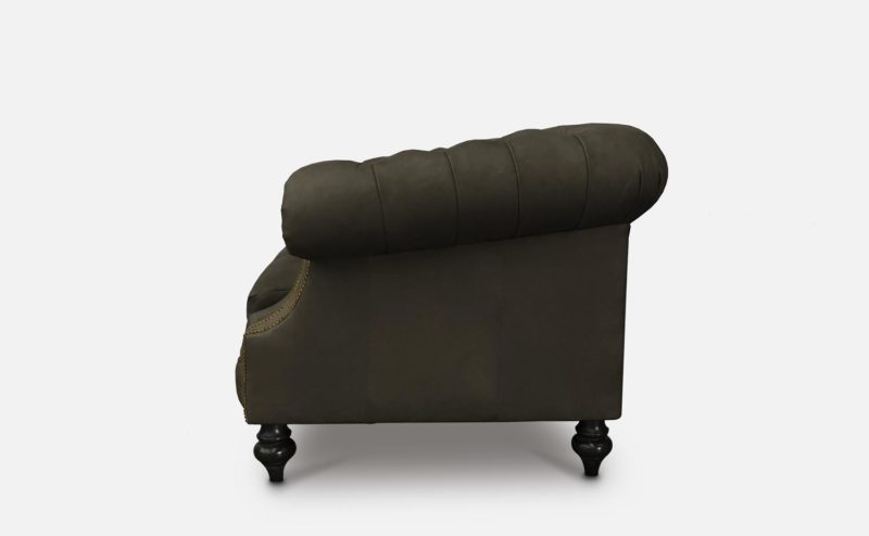 Langston High Back Scoop Arm Chesterfield Hand-stained In Dark Grey Leather
